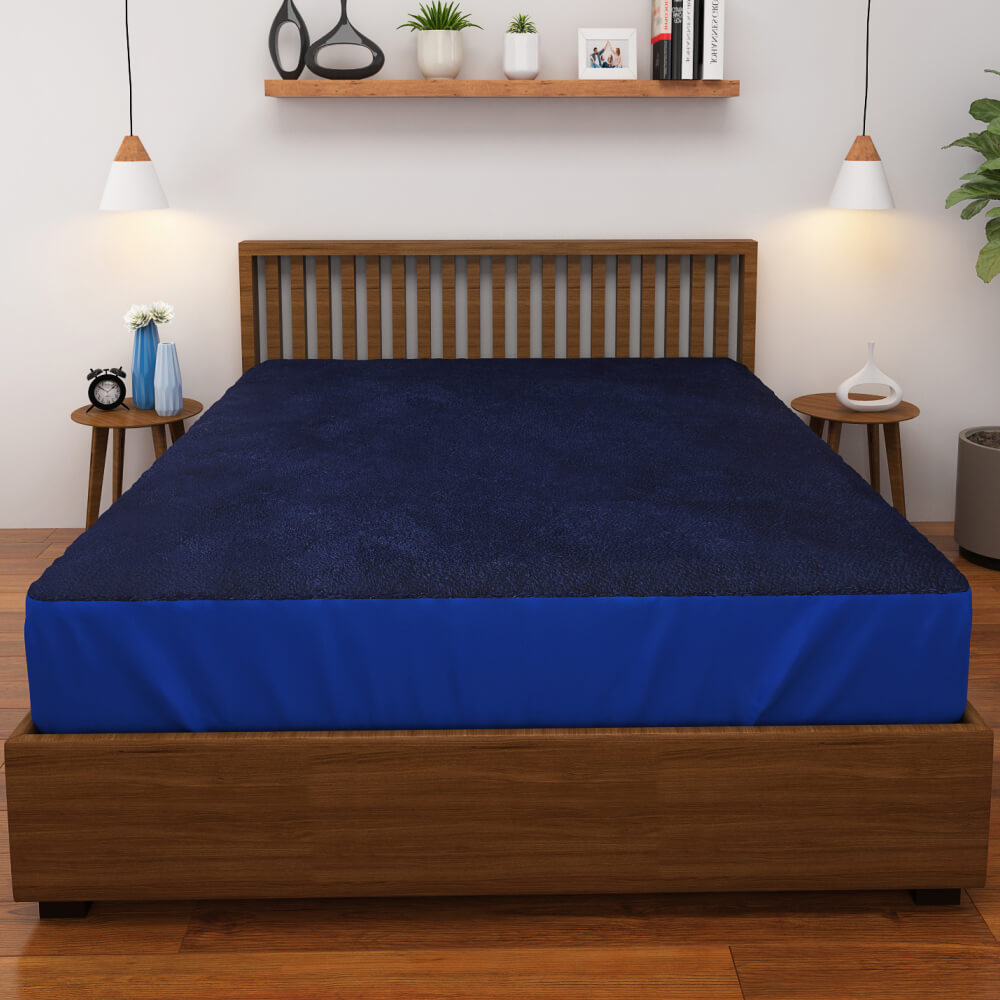 buy navy blue waterproof mattress protector online – side view